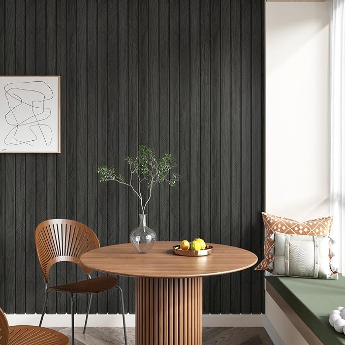 Grey/Black 3D Wood Panels for Wall Decor 200"x12" Peel and Stick Faux Wood Wall Panel Self Adhesive Soundproof Wooden Slats Paneling Wallpaper for Living Room Bedroom Office Work Shop - Image 4
