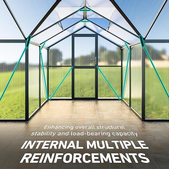 12X12FT Green Houses for Outside, Large Greenhouse for Outdoors and Garden Planting, Walk in Greenhouse Kit with Electronic Thermometers, Withstands Strong Wind or Snow to Protect Vegetables or Plants - Image 2