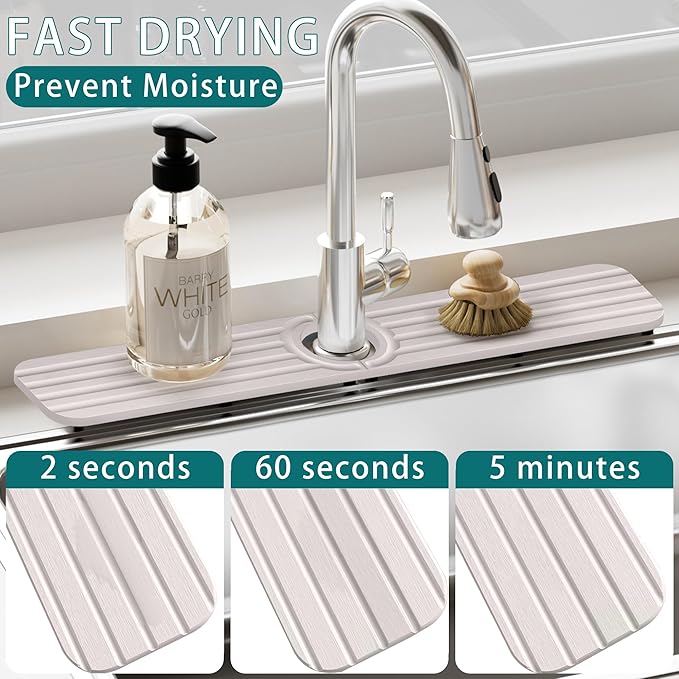 Faucet Mat for Kitchen Sink - 23.6 x 4inch Faucet Splash Guard for Bathroom Counter, Absorbent Diatomite Mat, Fast Drying Stone Sink Tray, Prevents Moisture Buildup - Image 4