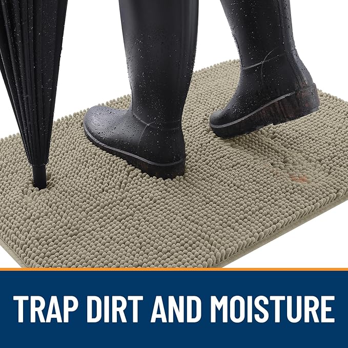 OLANLY Dog Door Mat for Muddy Paws 70x32, Absorbs Moisture and Dirt, Absorbent Non-Slip Washable Doormat, Quick Dry Chenille Mud Mat, Entry Indoor Entryway Carpet for Inside Floor, Warm Taupe - Image 2