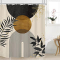 Black Boho Shower Curtain 60Wx72H Modern Bohemian Abstract Brown Tan Mid Century Gold Leaves Plant Botanical Arch Bathroom Decor Minimalist Geometric Bath Curtain Fabric Polyester 12 Pack Hooks by MitpokBrand