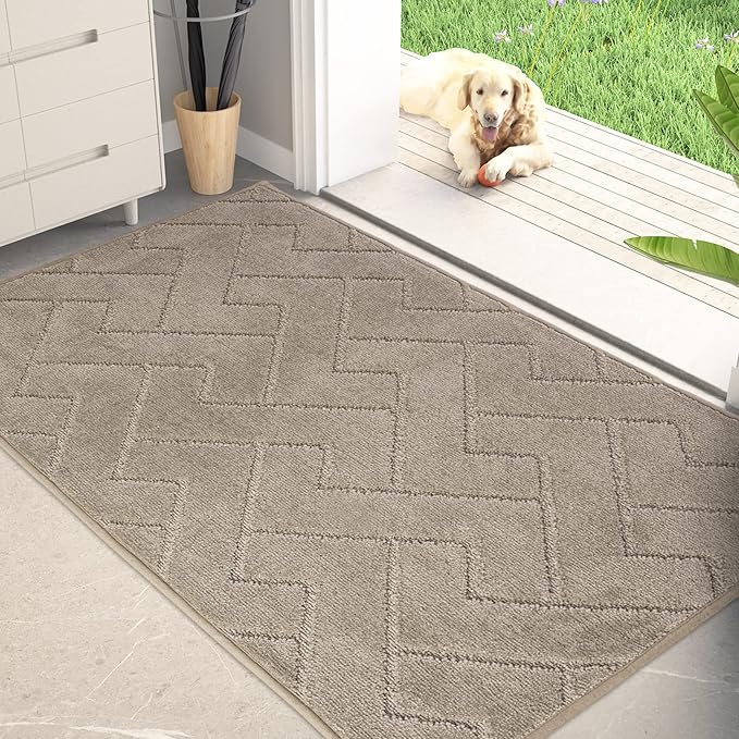 PURRUGS Dirt Trapping Door Mat 34" x 59", Non-Slip Machine Washable Entry Rug, Dog Doormat, Indoor Front Door Mat, Super Absorbent Entryway Rug for Muddy Shoes & Paws, Taupe by PURRUGS