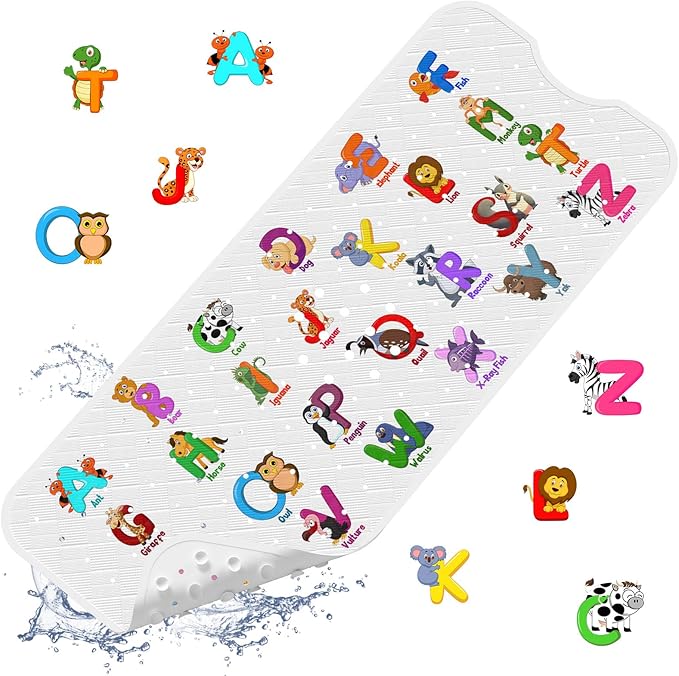 XIYUNTE Baby Bath Mat for Tub Non Slip Kids Bath Mat - 40''x16'' Extra Long Cartoon Bathtub Mat Non Slip Kids Shower Mat Eco-Friendly Toddler Bath Mats with Suction Cups, Machine Washable by XIYUNTE