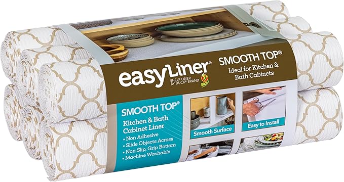 Smooth Top EasyLiner for Cabinets & Drawers - Easy to Install & Cut to Fit - Shelf Paper & Kitchen Drawer Liner Non Adhesive - Non Slip Shelf Liner - 12 Inch Width - 60 Total Feet - Taupe Quatrefoil by DuckBrand
