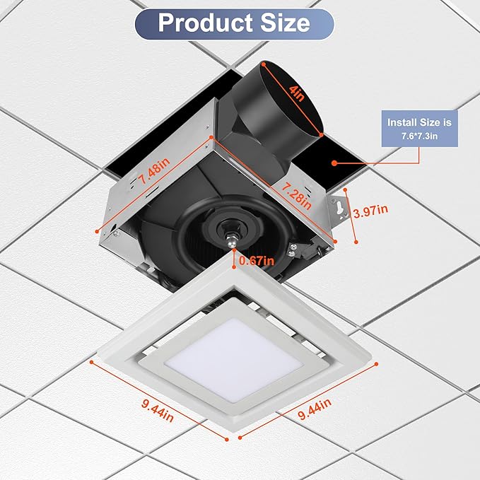 Bathroom Exhaust Fan with Light, 110 CFM Bath Ventilation Fans with 1200lm LED Light 3CCT Selectable, Quiet 1.0 Sone Ceiling Mount Vent Fan Light Combo for Home/Bath/Offic/Warehouse - Image 2