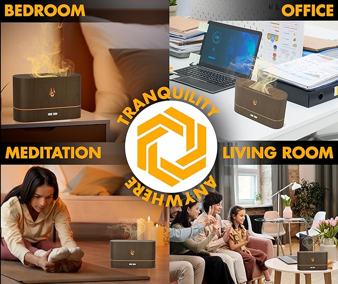 Colorful Aroma Essential Oils Diffuser for Home, Quiet Cool Mist Flame Humidifier for Bedroom with Remote, Fire Flame Diffuser Humidifier with Scent (Dark Wood) - Image 4