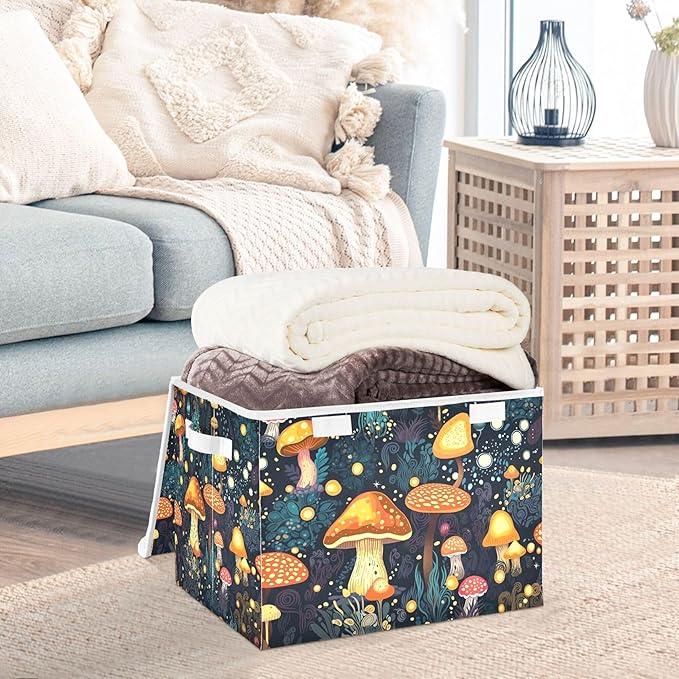 xigua Mushrooms Storage Bins with Lids and Carrying Handle,Foldable Storage Boxes Organizer Containers Baskets Cube with Cover for Home Bedroom Closet Office - Image 5