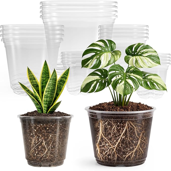 20 Pack 8/6/5/4/3.5 Inch Reinforced Large Clear Nursery Pots with Drainage Hole, Transparent Variety Pack Plastic Plant Pot for Vegetable Propagation, Root Cutting, Seed Starting by Bluepro