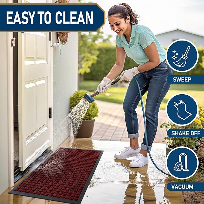 Smiry Front Door Mat Outside Entrance, Heavy Duty Natural Rubber Doormat, Non Slip, Trap Dirt and Moisture, Easy Clean, Low Profile Welcome Floor Mats for Indoor Outdoor Entry, 47x23 Inch, Red - Image 5