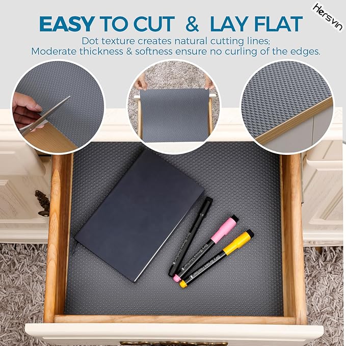 Hersvin Shelf Liners, 24in x 20ft Kitchen Drawer Mats, Non-Adhesive EVA Cupboard Protector, Cabinet Lining (Dark Gray/Dot) - Image 5