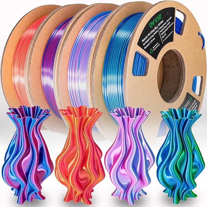OVV3D 3D Printer Filament, PLA Filament 1.75mm Bundle, Dual Color Filament, Coextrusion 3D Filament, Silk PLA Color Change Every Inch, 3D Printing Filament +/-0.02mm, 200g X 4 Spool - Image 9