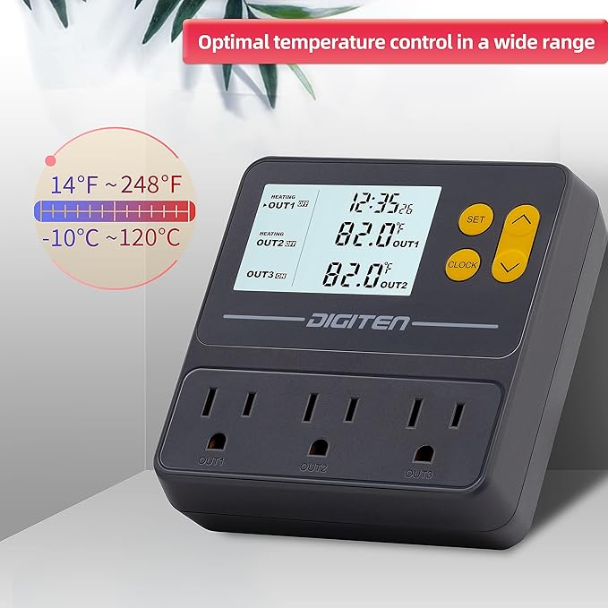 Reptile Temperature Controller, 3 Outlet Timer Thermostat for Grow Tent, Incubation, Snakes, Fish Tank, Heater, humidifiers, Ball Pythons, Bearded Dragon Tank - Image 3