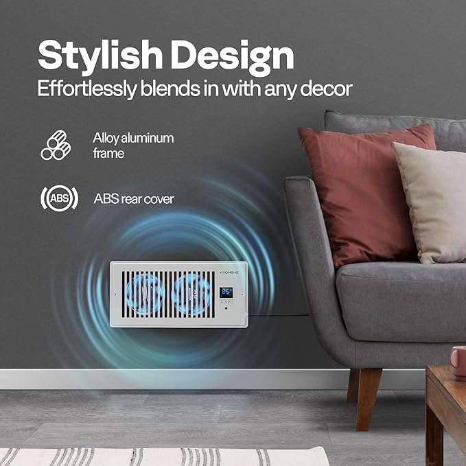 VIVOHOME 4"x10" Opening Smart Vent Register Booster Fan with Intelligent Thermostat & 10-Speed Remote Control - 11.4" x 5.5‘’ Vent Cover for Room, Floor, Wall - White - Image 2