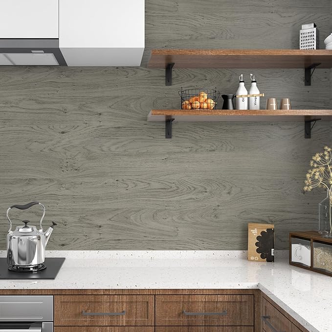 WESTICK Light Brown Wood Look Contact Paper Self Adhesive Wooden Wallpaper Peel and Stick Countertops Wood Grain Contact Paper for Kitchen Cabinet and Drawers Removable Wooden Vinyl Wrap 15.8" x 393" - Image 5