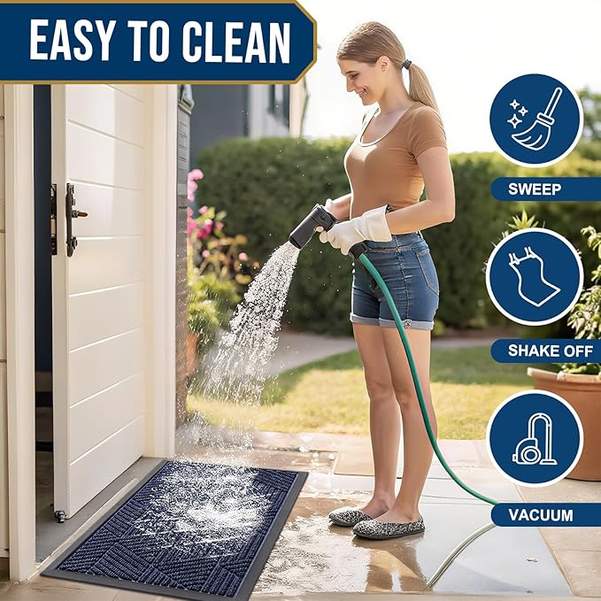 Smiry Front Door Mat Outside Entrance, Heavy Duty Sturdy Natural Rubber Doormat, Trap Dirt and Moisture, Easy Clean Low Profile Mats for Indoor Outdoor Entry, Irregular Triangle (59x20, Navy Blue) - Image 6