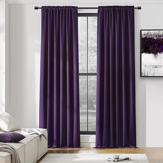 DONREN 96 Inches Long 2 Panels Blackout Curtain Panels for Bedroom - Rod Pocket Thermal Insulated Drapes for Living Room(Royal Purple,42 x 96) by DONREN