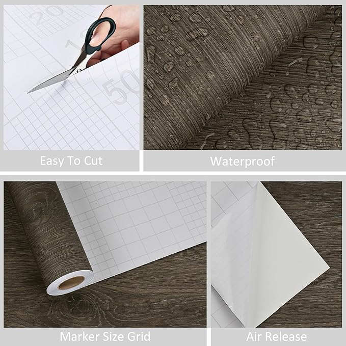 WESTICK Large Brown Wood Peel and Stick Wallpaper 24"x394" Self Adhesive Wood Contact Paper for Countertops Waterproof Dark Wooden Vinyl Wrap Roll for Tables Desk Dresser Kitchen Cabinets Dining Room - Image 6