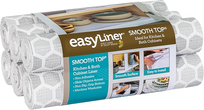 Smooth Top EasyLiner for Cabinets & Drawers - Easy to Install & Cut to Fit - Shelf Paper & Drawer Liner Non Adhesive - Non Slip Shelf Liner - 12in. x 10ft. - 6 Roll Project Pack- Gray Subtle by DuckBrand
