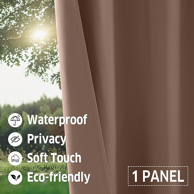 RYB HOME Extra Wide Outdoor Curtains for Patio Waterproof Tab Top Heavy Duty Thermal Insulated in Summer Full Coverage Privacy for Porch, Gazebo & Pergola, W100 x L108, Mocha, 1 Panel - Image 4