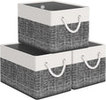 Storage Bin,Collapsible Storage Basket For Organizing,Large Storage Boxes With Rope Handles,Storage Containers,White & Black,3 Pack by StorageTastic