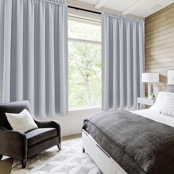 DWCN Blackout Curtains for Living Room Thermal Insulated, Energy Saving & Noise Reducing Bedroom Curtains, Silver Grey, W 70x L 72 Inch, Set of 2 Rod Pocket Curtain Panels - Image 2