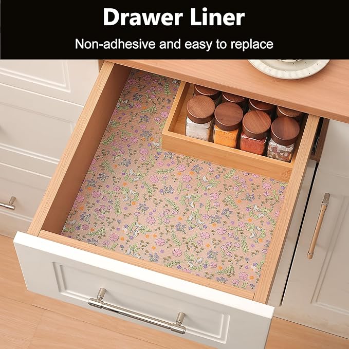 INNOLITES Shelf Liners for Kitchen Cabinets, Non-Adhesive Drawer Liner, Waterproof Shelf Paper Pink Floral, Durable Easy to Clean for Refrigerator, Shelves (Pink Rose, 11.8" x 236") - Image 3