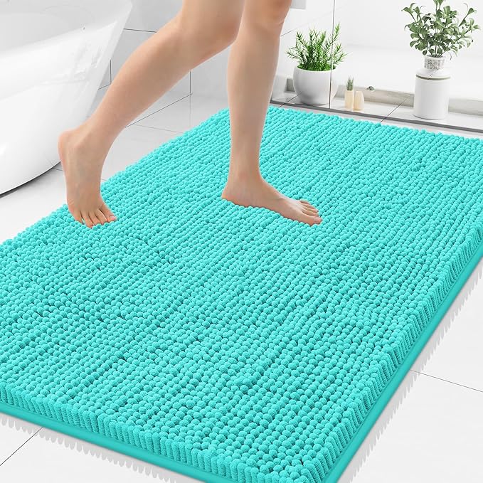 Smiry Luxury Chenille Bathroom Rugs 48x32, Extra Soft and Absorbent Shaggy Bath Mat, Machine Washable, Non-Slip Plush Carpet Runner for Tub, Shower, and Floor, Home Decor Accessories, Turquoise by Smiry