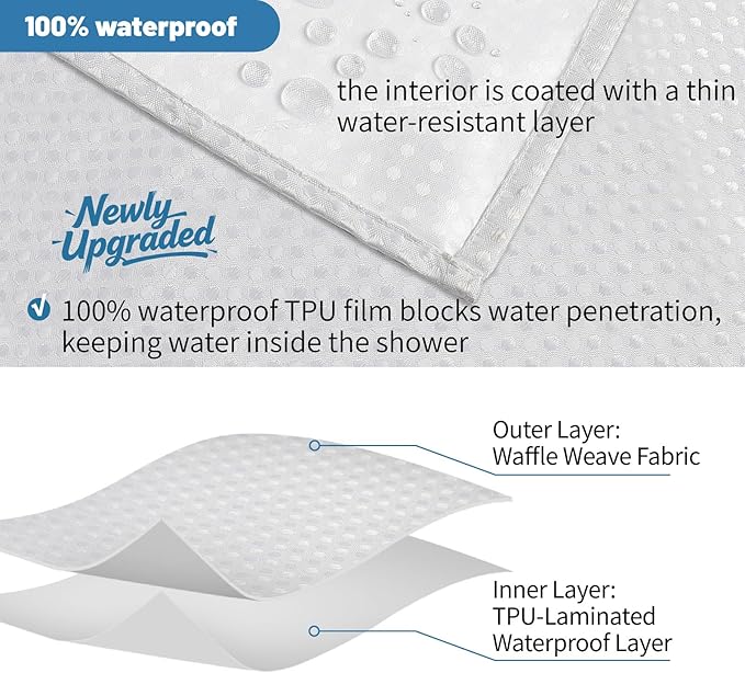 2-in-1 Waterproof Fabric Shower Curtain - No Separate Liner Needed, Hotel-Style Waffle Weave, Effortless Cleaning & Washable Bathroom Shower Curtain Set,72Wx78H,White - Image 5
