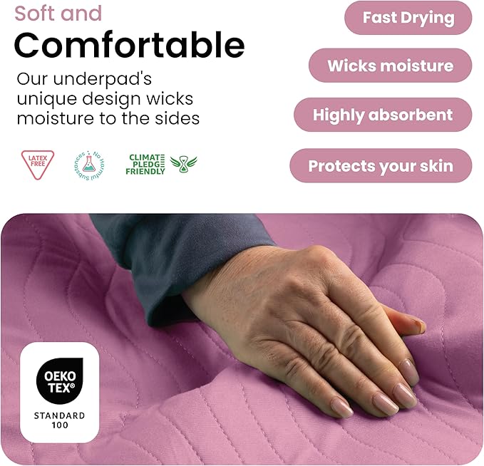 IMPROVIA® Washable Underpads, Heavy Absorbency Reusable Incontinence Pads for Kids, Adults, Elderly, and Pets, Waterproof Protection Floor (Pink and White, 34" x 36" - Pack of 4) - Image 4