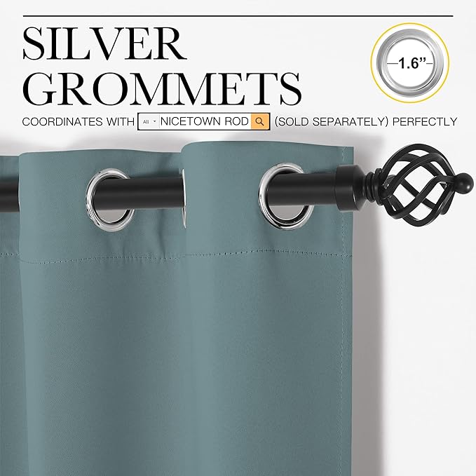 NICETOWN Curtains & Drapes for Door Tapestry, 84 inches Long Door Curtains for Bathroom Pantry Bedroom Closet (Greyish Blue, 1 Panel, 5ft Wide x 7ft Long) - Image 3