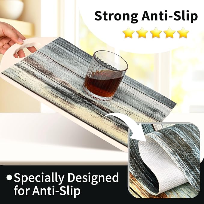 Shelf Liners for Kitchen Cabinets Non Adhesive Drawer Liner 12in x 20FT Blue Shiplap Quatrefoil Thickened Shelf Liner Strong Non-Slip Easy to Clean Tool Box Refrigerator with Knife and Tape Measure - Image 2