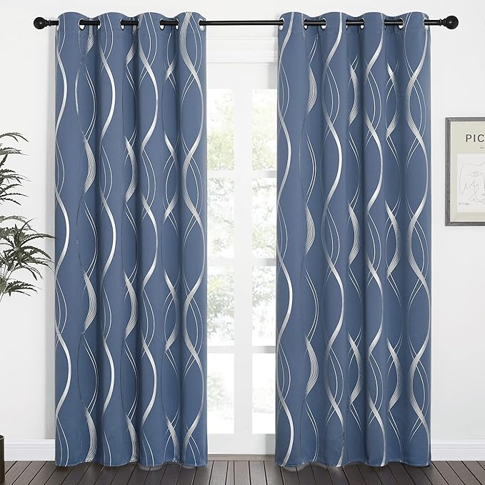 NICETOWN Stone Blue Floral Curtains Blackout 84 inch Length for Bedroom Living Room, Thermal Insulated Grommet Room Darkening Pattern Drapes for Boys Kids Mans Home Decoration (2 Panels, 52 by 84) - Image 2