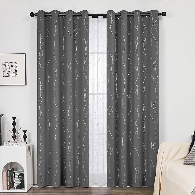 Deconovo Blackout Curtain for Bedroom, 52 x 95 Inch, Thermal Insulated Soundproof Curtains, Grommet Top, Machine Washable, Set of 2 Panels for Living Room Nursery Bedroom Apartment Home, Light Gray - Image 2