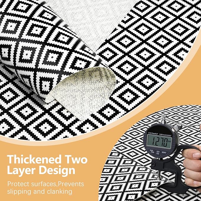 Drawer Shelf Liner Non Adhesive, Slip Resistant Easy to Clean Protect Kitchen Mats Thickened Strong Grip for Cabinet, Pantry, Tool Box, Cupboard, Dresser, Bathroom (Black and White, 17.5 in x 20 FT) - Image 5