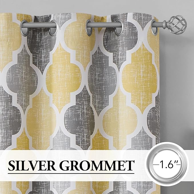 Beauoop 100% Blackout Curtains 84 Inches Long 2 Panels for Bedroom Living Room Yellow Grey Moroccan Geo Room Darkening Thermal Insulated Soundproof Grommet Top Window Treatments Drapes, 50x84 Set of 2 - Image 2