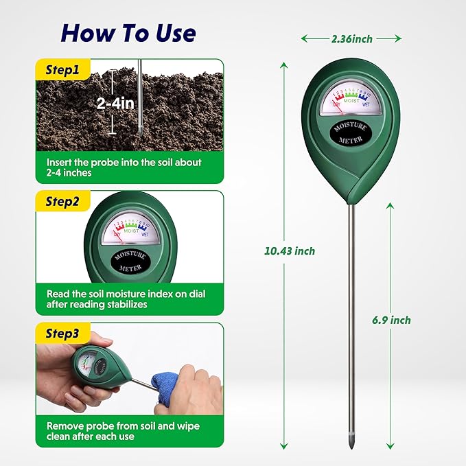 iPower 2-Pack Soil Moisture Meter for Plant Water Test Hygrometer Monitor for Garden, Lawn, Farm, Indoor and Outdoor Use, Tester, Green - Image 2