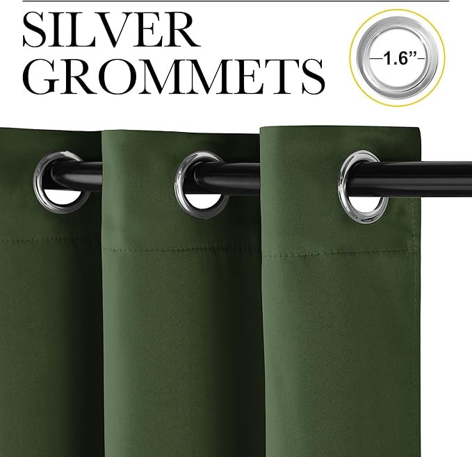 NICETOWN Dark Green Blackout Cafe Satin Curtains for Small Windows, 42" Wide by 84" Long, 2 Panels, Grommet Noise Reducing Faux Silk Blackout Drapes for Dining Room - Image 2