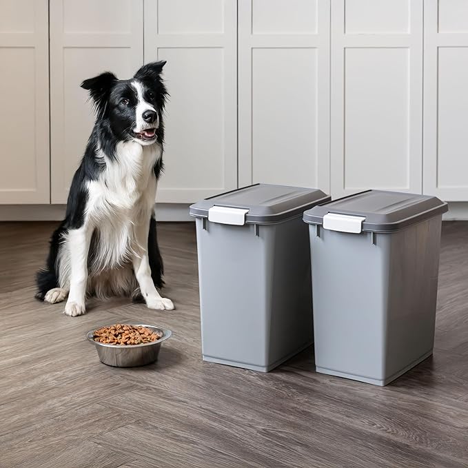 IRIS USA Dog Food Storage Container with Wheels, Airtight Lid, 2-Cup Scoop, Up to 30 Pounds Pet Food Storage, Built in Scoop Storage in Lid, Pet Food Bin, Portable, BPA Free, 2 Pack, Gray/Dark Gray - Image 3