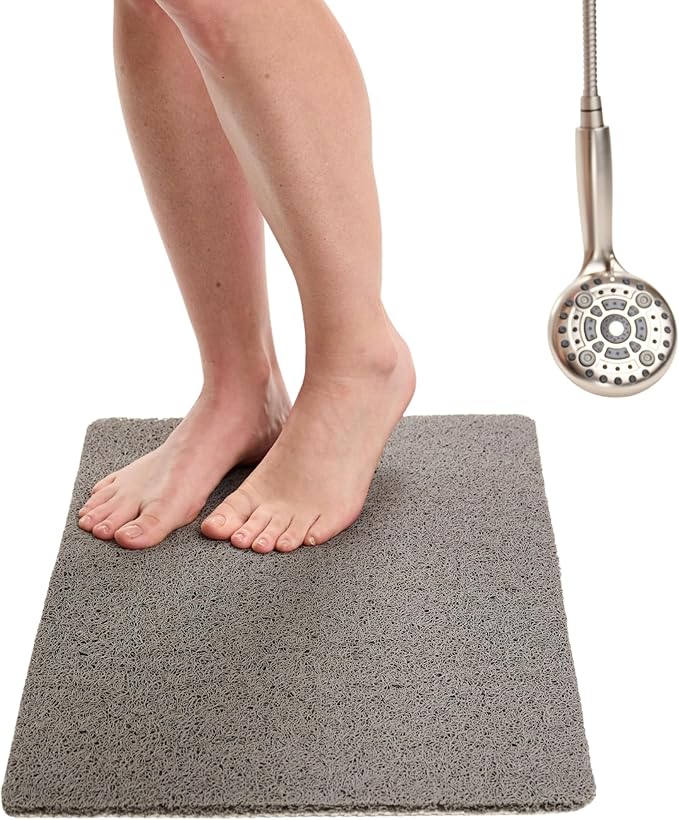 ENKOSI Loofah Non-Slip Shower and Bath Mat - Soft Cushioned Comfort - No Suction Cups for Smooth or Textured Tubs - Fast Draining - Safety for Bathroom, Family, Kids, and Elderly 24x16 (Grey) by ENKOSI