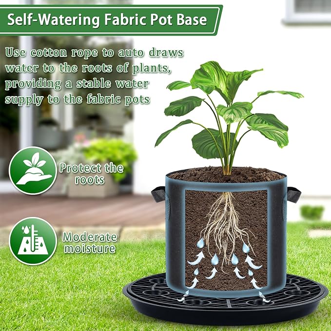 4 Pack 16.5'' Self-Watering Fabric Pot Base - Auto-Irrigation System Plant Saucer for 10 Gallon Fabric Pot, Auto Watering Plant Water Tray Self Watering System for Indoor Greenhouse Grow Tent Garden - Image 3