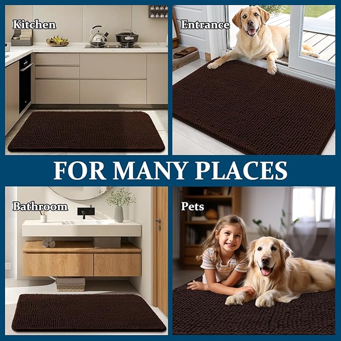 OLANLY Dog Door Mat for Muddy Paws 36x24, Absorbs Moisture and Dirt, Absorbent Non-Slip Washable Doormat, Quick Dry Chenille Mud Mat for Dogs, Entry Indoor Entryway Carpet for Inside Floor, Brown - Image 8