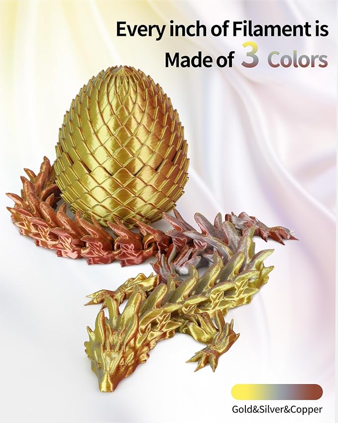 LANDU Silk Tri-Color PLA Filament 1.75mm 1Kg,Triple Color Silk PLA Filament,Silk Rainbow PLA Filament,Neatly Wound 3D Printer Filament,3 in 1 Multi Color Filament +/-0.02mm, Silk Gold Silver Copper - Image 2
