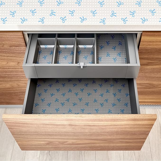 Blue Bow Refrigerator Liner Waterproof Fridge Shelf Mat Non-Adhesive Cabinet Drawer Liner for Home Kitchen Table Decoration, 11.8 x 118 Inch - Image 4