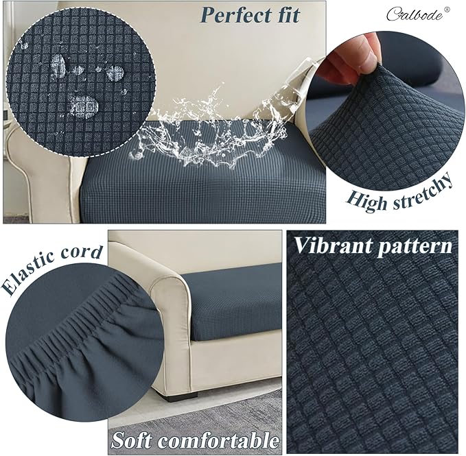 12Pcs Stretch Couch Cushion Covers, Water Resistant Outdoor Sofa Cuhsion Cover Replacement,Washable Outdoor Patio Chair Seat Cushion Covers for Furniture Protect (Charcoal Gray, Grid Textured) - Image 3