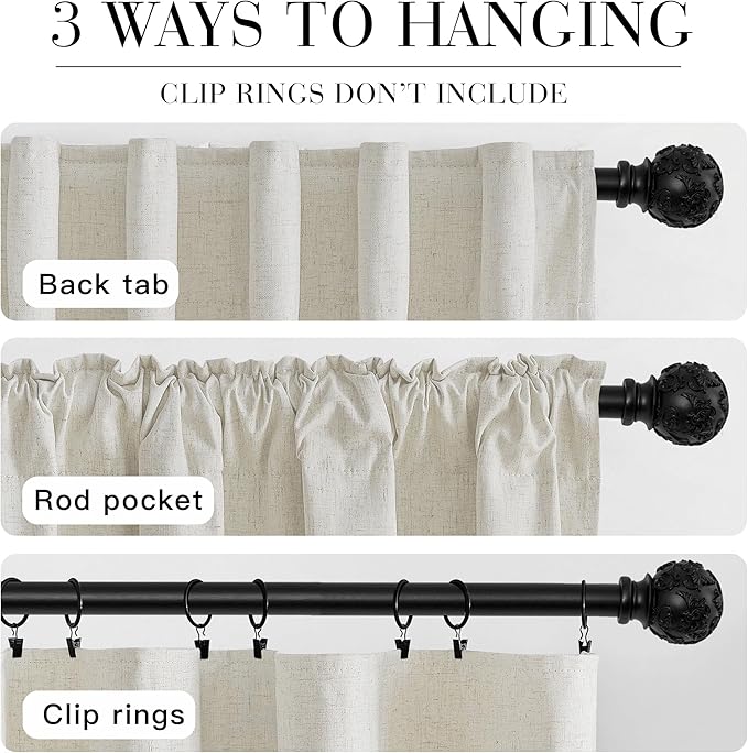 RYB HOME Natural Linen Blended Curtains for Living Room, Blackout Thermal Insulated Window Drapes with White Liner Classy Home Decor for Guest Room Nursery, Natural, W52 x L63 inch, 2 Panels - Image 7