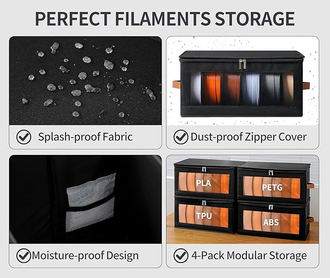 Qozary Filament Storage Box - 4 Pack 3D Printer Filament Storage Containers with Desiccants, Holds Up to 24 Rolls, 3D Printing Accessories Holder Rack for Home, Office Workshop, Studio - Image 4