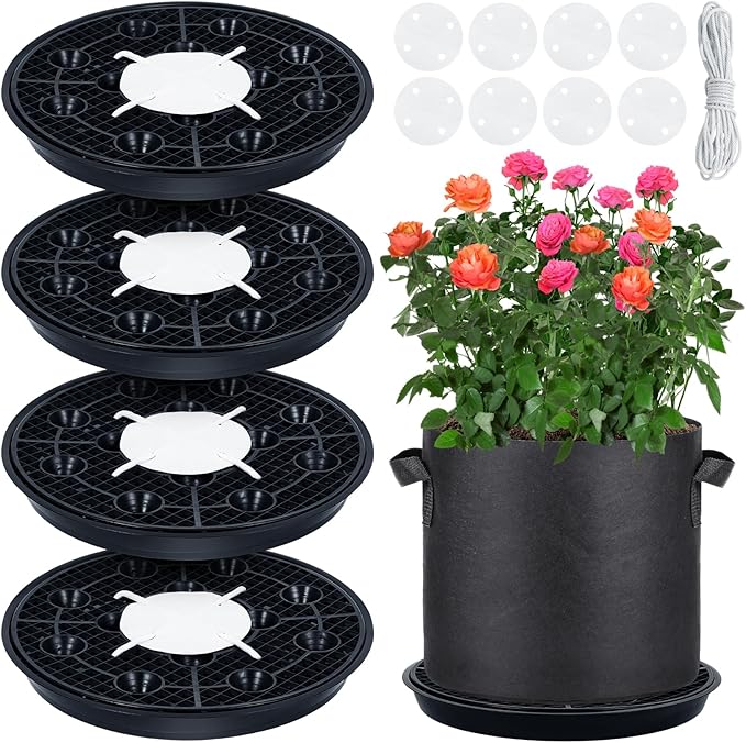 4 Pack 16.5'' Self-Watering Fabric Pot Base - Auto-Irrigation System Plant Saucer for 10 Gallon Fabric Pot, Auto Watering Plant Water Tray Self Watering System for Indoor Greenhouse Grow Tent Garden by POILKMNI