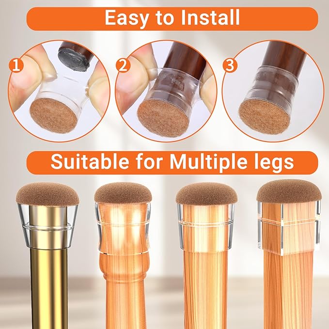Chair Leg Floor Protectors Large 24Pcs,Silicone Chair Leg Protectors for Hardwood Floors/Tiles,360°Wrapped Felt Bottom to Prevent Scratch and Reduce Noise, Round Clear - Image 5