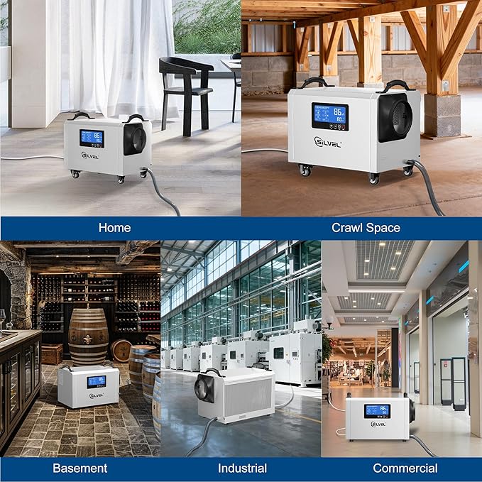 SILVEL 145 Pint Dehumidifier with Drain Hose, Commercial Compact Dehumidifier for Crawl Spaces, Basements, Industry Water Damage Unit, Large Capacity, Portable, Up to 6000 Sq.Ft, White - Image 9