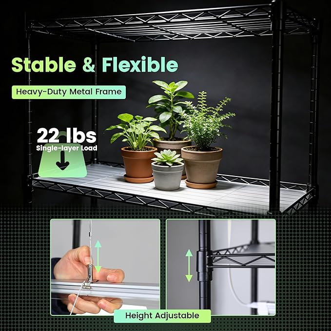 WORTH Mini Greenhouse with LED Grow Lights & Digital Thermo-Hygrometer – Portable Indoor Plant Grow Tent with Oxford Fabric Cover, Adjustable Shelves, Casters & Ventilation Flaps for Seed Starting - Image 7